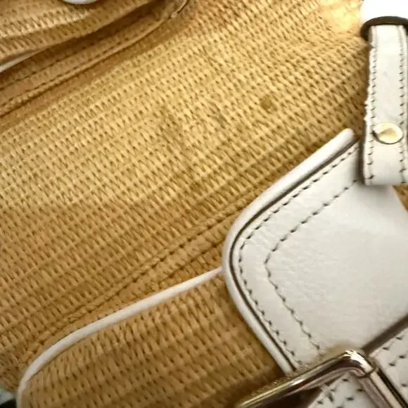 Michael Kors Straw Woven White Leather Shoulder Bag Gold Multiple Pockets - Picture 11 of 11